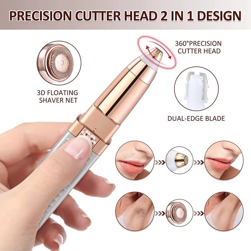 2 - in - 1 Flawless Facial Hair Remover & Eyebrow Trimmer | USB Rechargeable, Painless & Portable | Random Color - Flashkart Pakistan