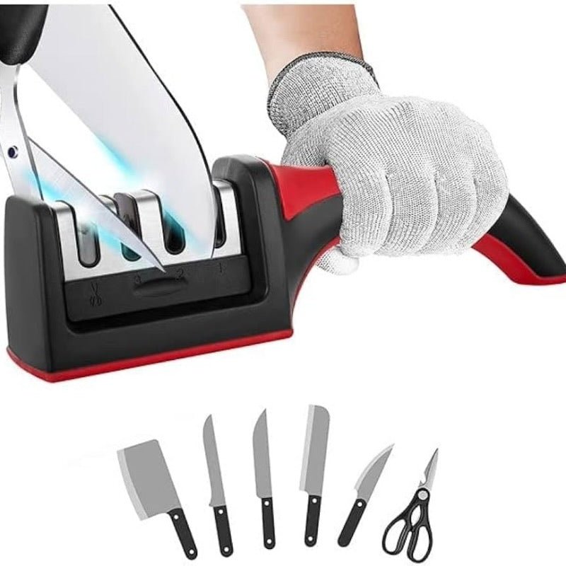 3 - in - 1 Knife Sharpener Set with Ceramic Peeler | 3 - Stage Blade Sharpener & Non - Slip Handle - Flashkart Pakistan