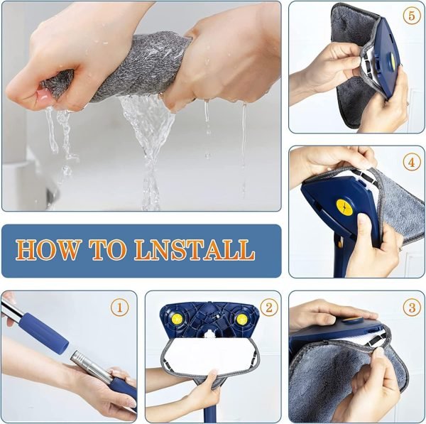 360 Twist Rotatable Mop | Extended Triangle Auto Squeeze Long Handle Mop 360 Twist Squeeze Wringing X - type Window Glass Toilet Bathroom Floor Household Cleaning Ceiling Dusting - Flashkart Pakistan