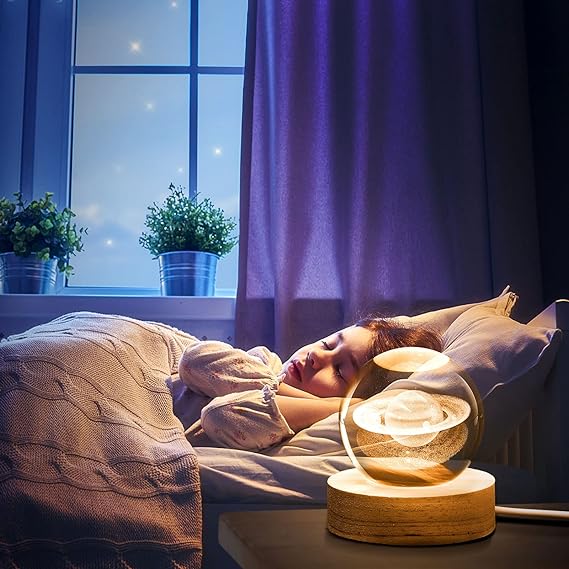 3D Galaxy Space Crystal Ball Night Light with Stand | 3D Ball Crystal Glass LED Table Lamp | Random Designs - Flashkart Pakistan
