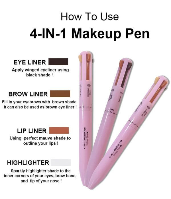 4 - in - 1 Makeup Pen: Waterproof Eyeliner, Brow Pencil, Highlighter & Shadow Stick - Flashkart Pakistan