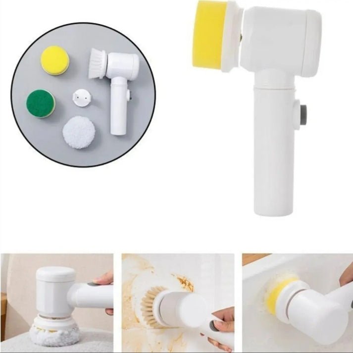 5 in1 Rechargeable Magic Brush | Car Waxing Handheld Scrubber | 360 Degree Rotate with 3 Replaceable Multipurpose Brush | Heads Kitchen Dishwashing Sponge Electric Cleaning BrushLow - Flashkart Pakistan