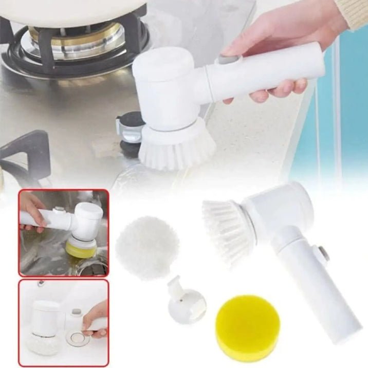 5 in1 Rechargeable Magic Brush | Car Waxing Handheld Scrubber | 360 Degree Rotate with 3 Replaceable Multipurpose Brush | Heads Kitchen Dishwashing Sponge Electric Cleaning BrushLow - Flashkart Pakistan