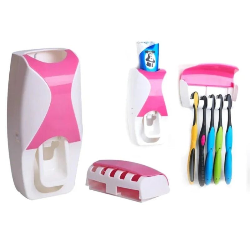 Automatic Toothpaste Dispenser Set with Wall - Mounted Toothbrush Holder | Random Colors - Flashkart Pakistan