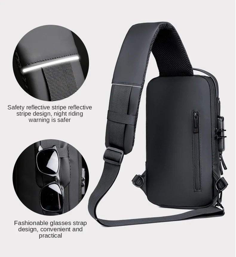 Black | Multifunction Anti - Theft USB Charging Crossbody Shoulder Bag | Stylish, Secure, and Ready for Adventures - Flashkart Pakistan