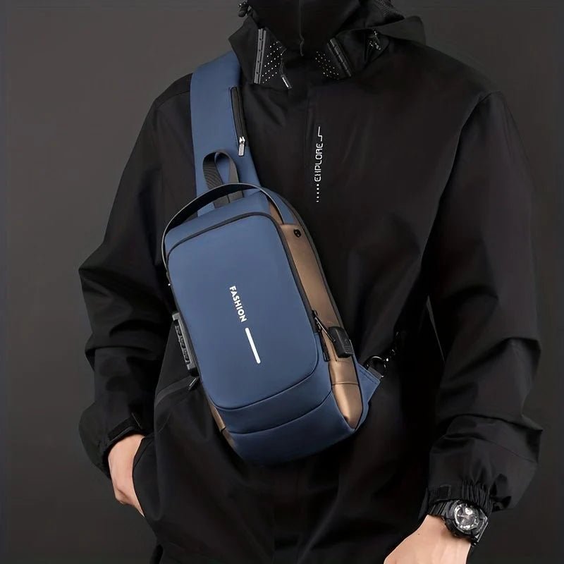 Blue & Brown | Multifunction Anti - Theft USB Charging Crossbody Shoulder Bag | Stylish, Secure, and Ready for Adventures - Flashkart Pakistan