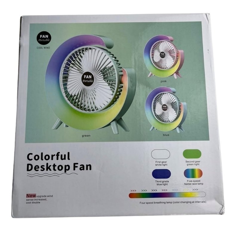 Colorful Desktop Fan | USB Rechargeable, Silent, 3 - Speed with LED Ambient Light - Flashkart Pakistan