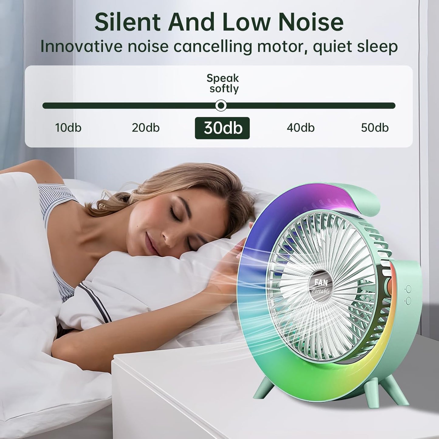 Colorful Desktop Fan | USB Rechargeable, Silent, 3 - Speed with LED Ambient Light - Flashkart Pakistan