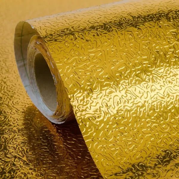 Golden Foil Kitchen Wallpaper Sticker (60*200 cm) | Peel & Stick Aluminum Foil Wallpaper | Self - Adhesive, Oil - Proof, and Waterproof for Kitchen Decor - Flashkart Pakistan