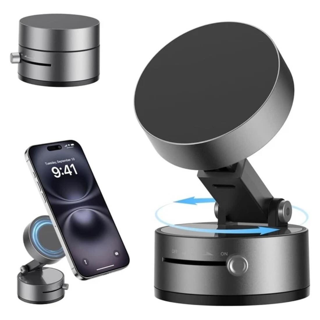 Magnetic Wireless Phone Holder with Vacuum Suction Cup | Foldable, Strong Magnetic Grip for Maximum Phone Security - Flashkart Pakistan