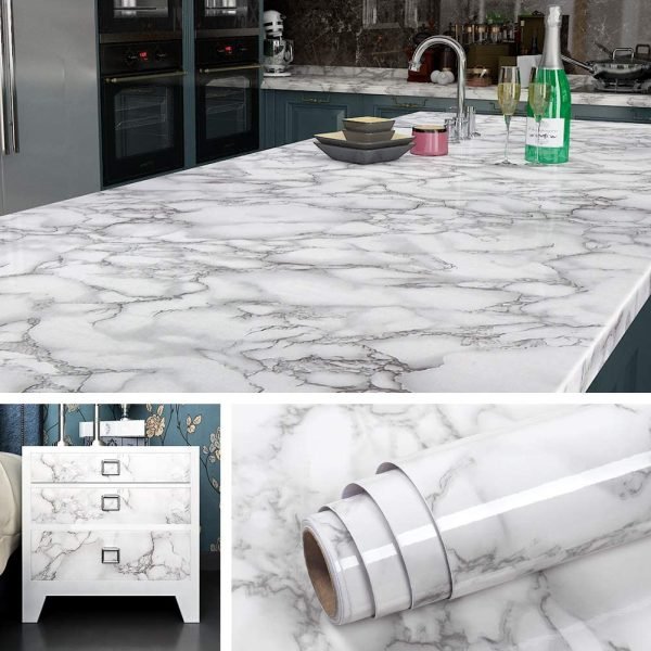 Marble Sheet Sticker | White & Grey | 60 x 200 cm - Flashkart Pakistan
