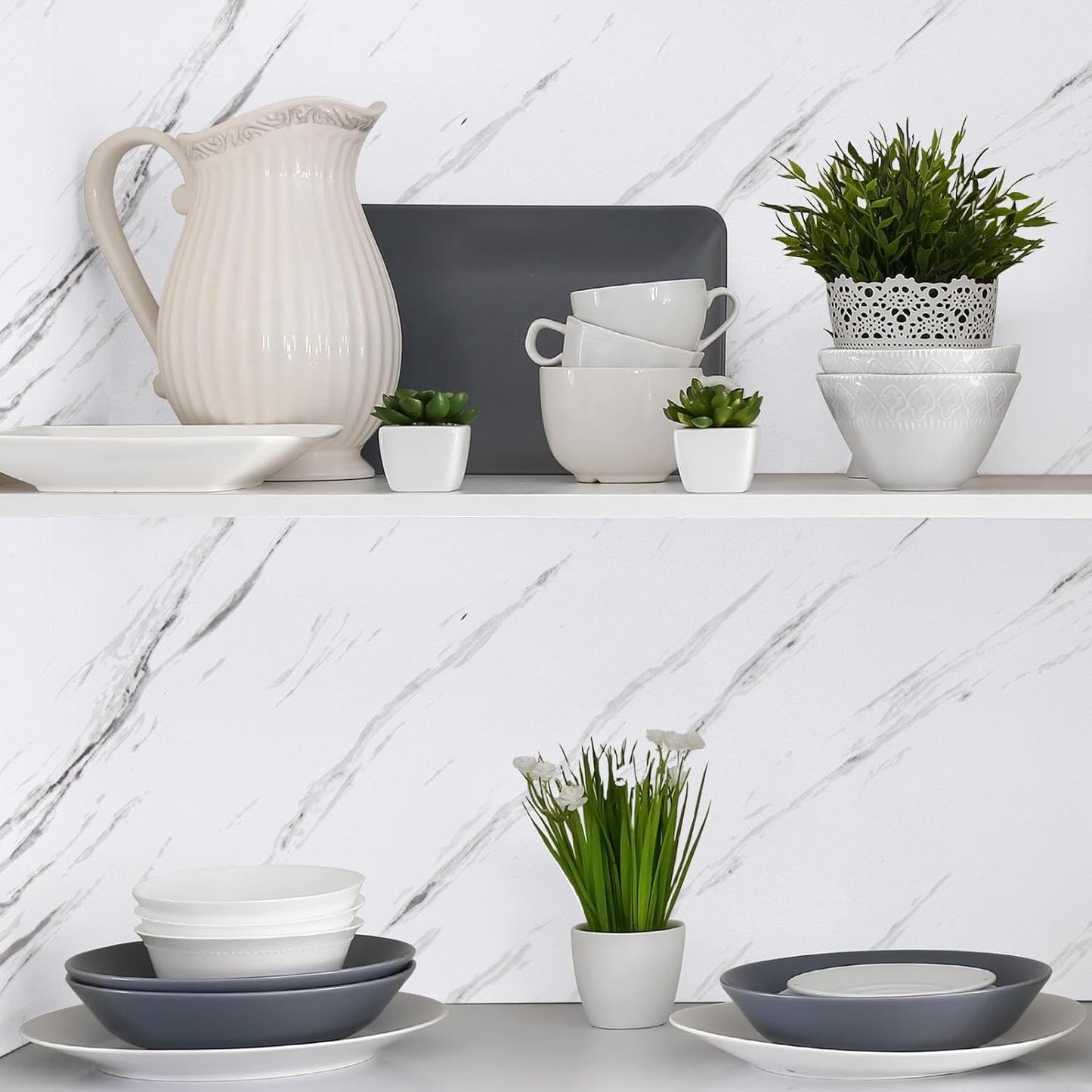 Marble Sheet Sticker | White & Grey | Best Quality | 60 x 200 cm - Flashkart Pakistan