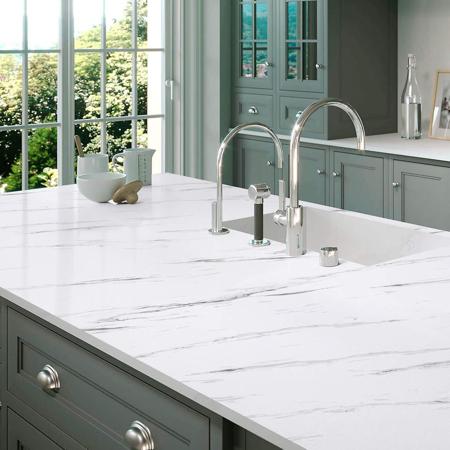 Marble Sheet Sticker | White & Grey | Best Quality | 60 x 200 cm - Flashkart Pakistan