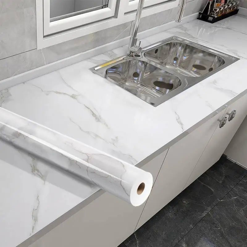Marble Sheet Sticker | White & Grey | Best Quality | 60 x 200 cm - Flashkart Pakistan