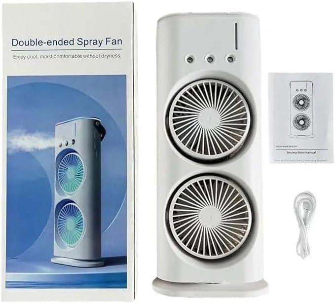 Mini Double Head Mist Fan with LED Light & Humidifier | Portable Air Cooler for Home, Office & Travel - Flashkart Pakistan