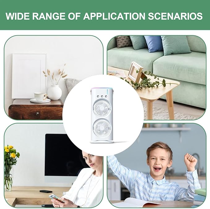Mini Double Head Mist Fan with LED Light & Humidifier | Portable Air Cooler for Home, Office & Travel - Flashkart Pakistan