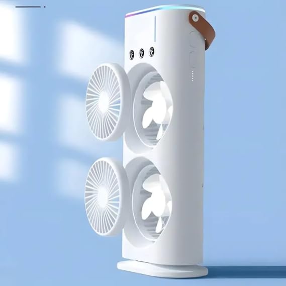 Mini Double Head Mist Fan with LED Light & Humidifier | Portable Air Cooler for Home, Office & Travel - Flashkart Pakistan