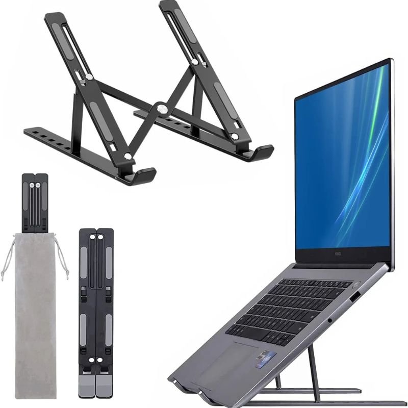 Premium Aluminum Foldable Laptop Stand | Sturdy, Adjustable & Portable | Silver & Black - Flashkart Pakistan