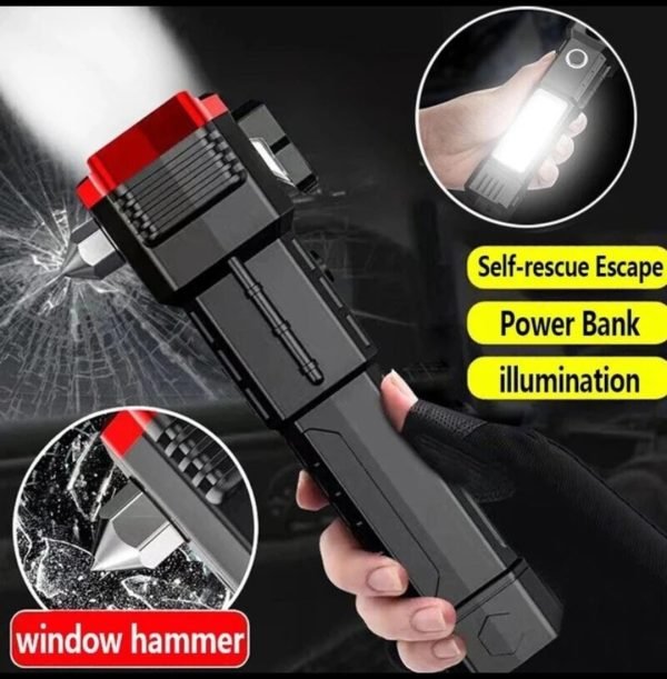 Rechargeable Tactical LED Flashlight & Power Bank with Safety Hammer - Flashkart Pakistan