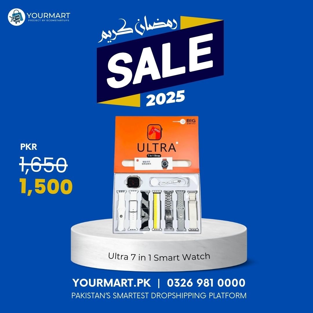 Ultra 7 in 1 Smart Watch | 7 Pairs of Straps - Flashkart Pakistan