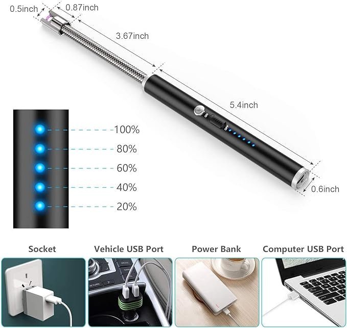 USB Rechargeable Flameless Arc Lighter Flexible & Windproof for Candles, Hiking, Camping, Kitchen, Fireplaces - Flashkart Pakistan