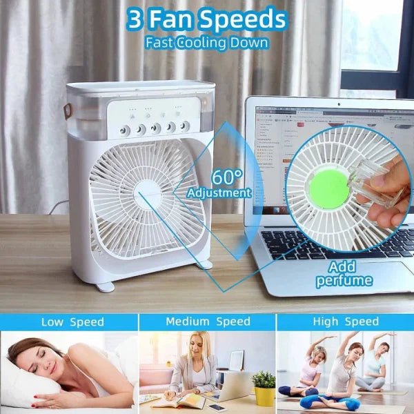 10 Inches | Large Size Portable Air Conditioner Fan | Usb Electric Fan With Led Night Light, Fine Mist Water, And Humidifier Function | Led Night Light Water Mist | Random Color - Flashkart Pakistan