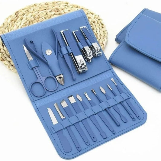 16 Pcs Stainless Steel Color - Coated Manicure and Pedicure Set with Leather Case for Travel and Home Use | Random Color - Flashkart Pakistan