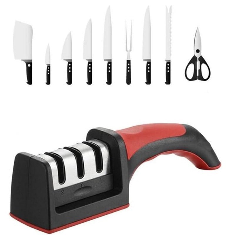3 - in - 1 Knife Sharpener Set with Ceramic Peeler | 3 - Stage Blade Sharpener & Non - Slip Handle - Flashkart Pakistan