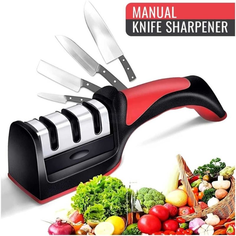 3 - in - 1 Knife Sharpener Set with Ceramic Peeler | 3 - Stage Blade Sharpener & Non - Slip Handle - Flashkart Pakistan