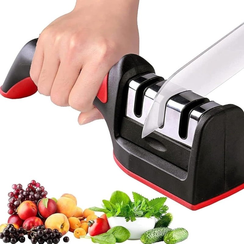 3 - in - 1 Knife Sharpener Set with Ceramic Peeler | 3 - Stage Blade Sharpener & Non - Slip Handle - Flashkart Pakistan