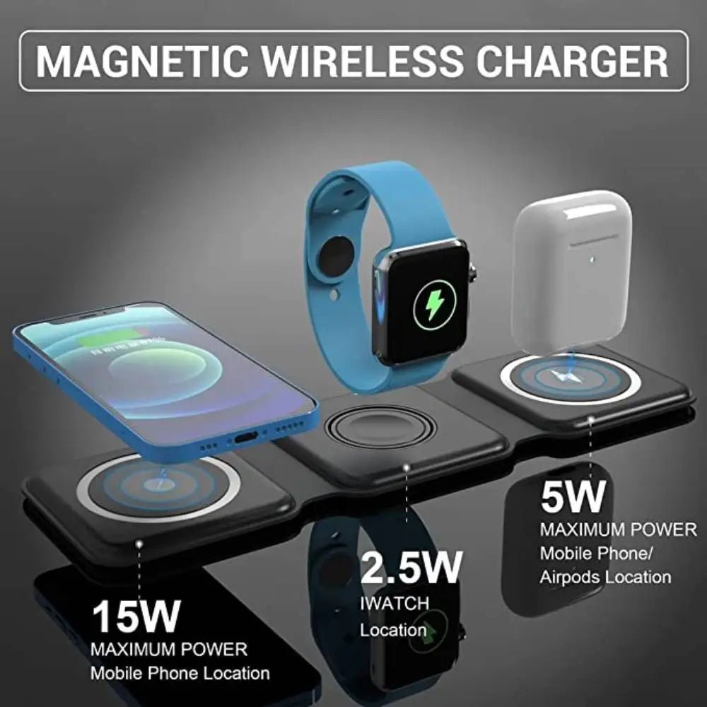 3 in 1 Magnetic Wireless charger Foldable 15W Original Charging Station - Flashkart Pakistan