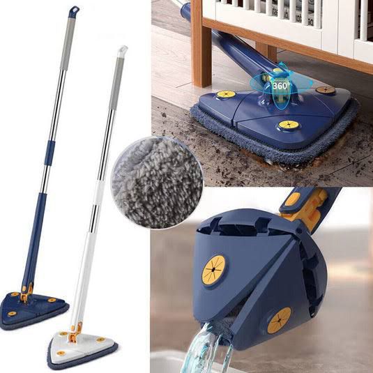 360 Twist Rotatable Mop | Extended Triangle Auto Squeeze Long Handle Mop 360 Twist Squeeze Wringing X - type Window Glass Toilet Bathroom Floor Household Cleaning Ceiling Dusting - Flashkart Pakistan