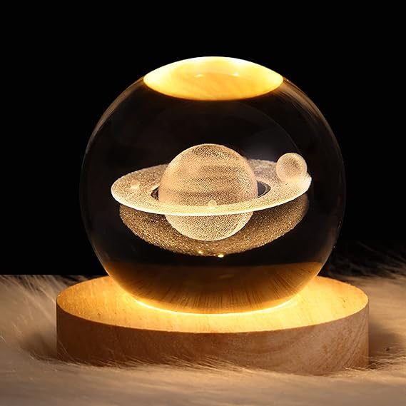 3D Galaxy Space Crystal Ball Night Light with Stand | 3D Ball Crystal Glass LED Table Lamp | Random Designs - Flashkart Pakistan