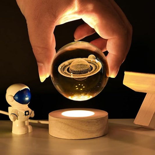 3D Galaxy Space Crystal Ball Night Light with Stand | 3D Ball Crystal Glass LED Table Lamp | Random Designs - Flashkart Pakistan