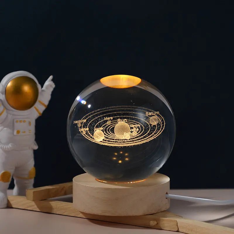 3D Galaxy Space Crystal Ball Night Light with Stand | 3D Ball Crystal Glass LED Table Lamp | Random Designs - Flashkart Pakistan