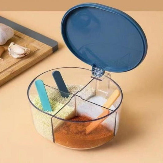 4 Compartments Spice Box | Masala Box for Kitchen | Plastic Spice Container | Leak Proof & Reusable for Nuts, Grain And Spices, Kitchen Organizers - Flashkart Pakistan