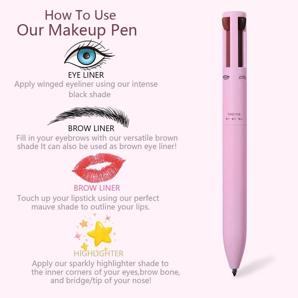 4 - in - 1 Makeup Pen: Waterproof Eyeliner, Brow Pencil, Highlighter & Shadow Stick - Flashkart Pakistan