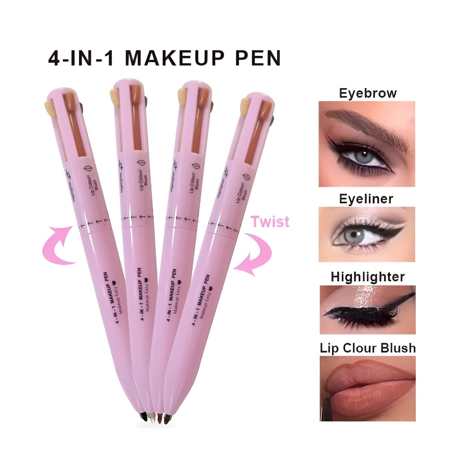4 - in - 1 Makeup Pen: Waterproof Eyeliner, Brow Pencil, Highlighter & Shadow Stick - Flashkart Pakistan