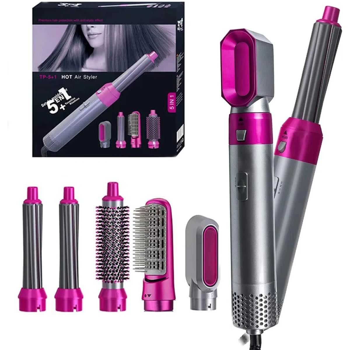 5 - in - 1 Electric Hair Dryer Brush Kit I Blow Dryer, Straightener, Curler & Volumizer (Random Color) - Flashkart Pakistan