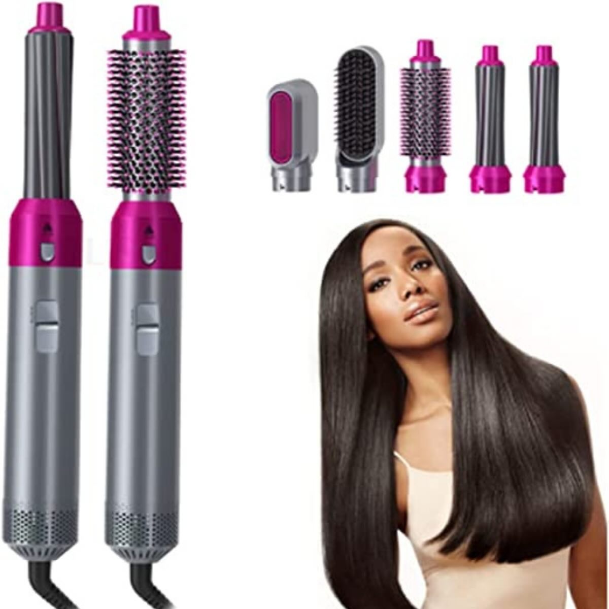 5 - in - 1 Electric Hair Dryer Brush Kit I Blow Dryer, Straightener, Curler & Volumizer (Random Color) - Flashkart Pakistan