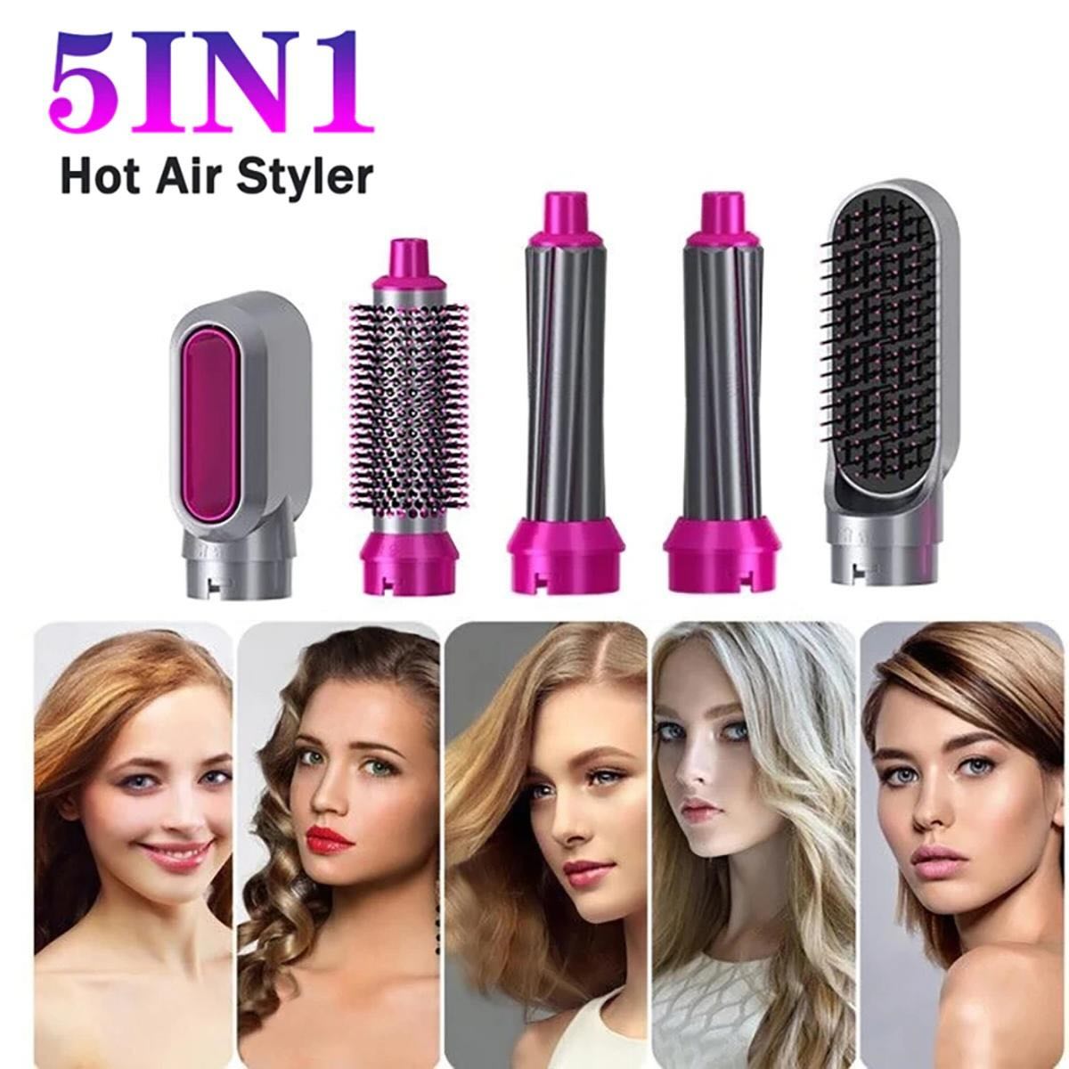 5 - in - 1 Electric Hair Dryer Brush Kit I Blow Dryer, Straightener, Curler & Volumizer (Random Color) - Flashkart Pakistan