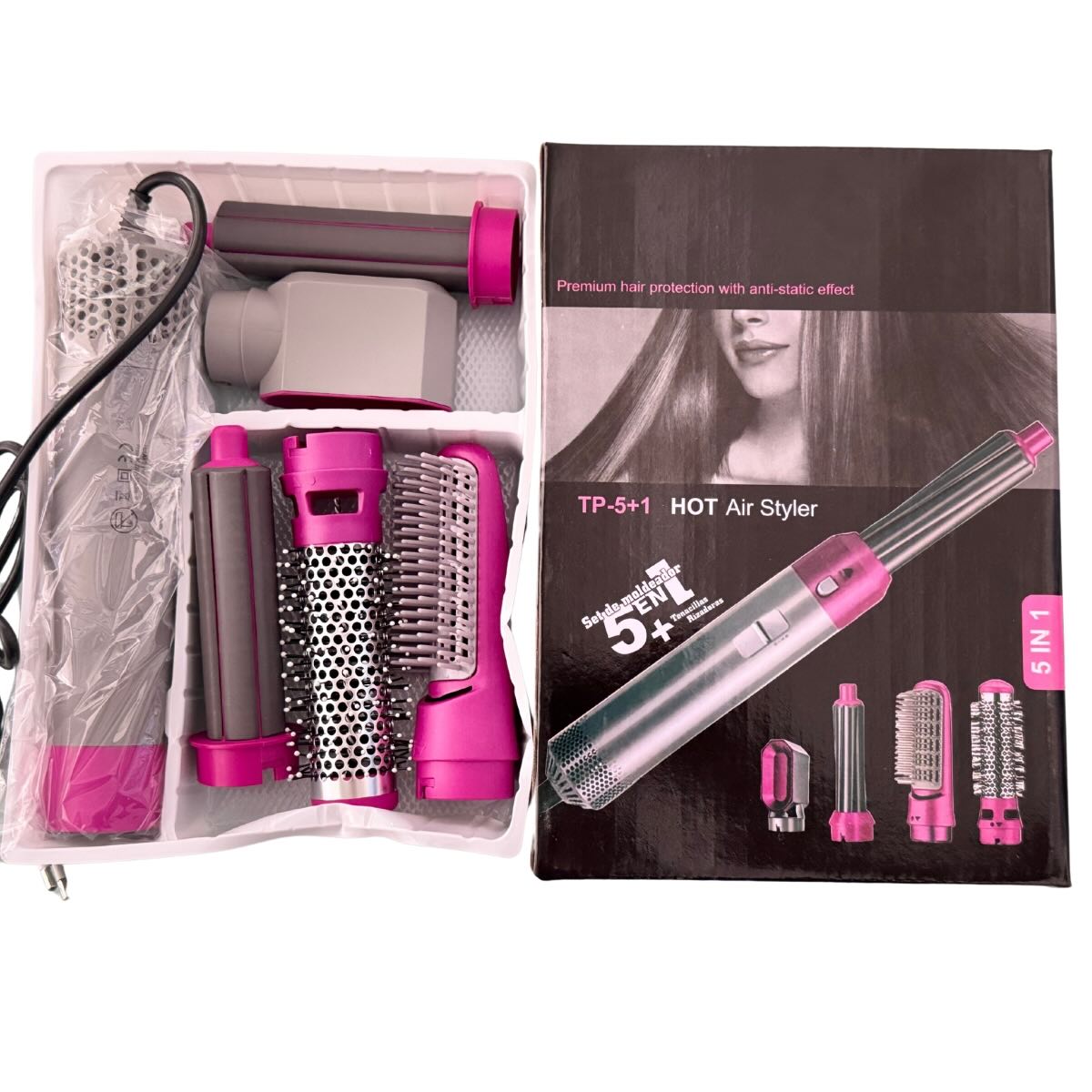 5 - in - 1 Electric Hair Dryer Brush Kit I Blow Dryer, Straightener, Curler & Volumizer (Random Color) - Flashkart Pakistan