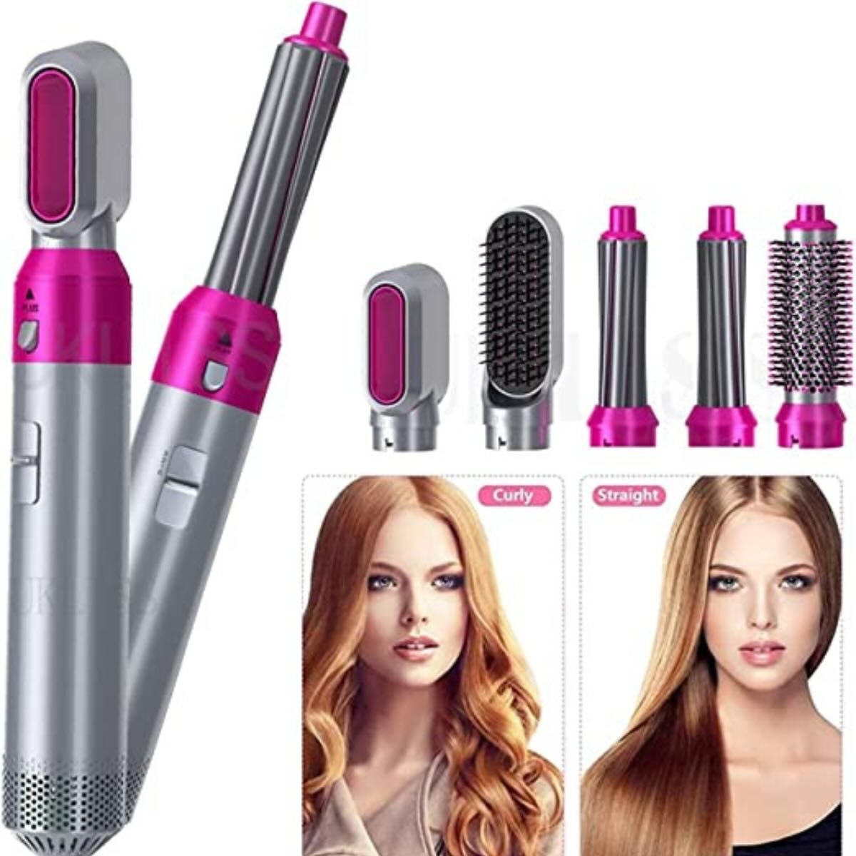 5 - in - 1 Electric Hair Dryer Brush Kit I Blow Dryer, Straightener, Curler & Volumizer (Random Color) - Flashkart Pakistan