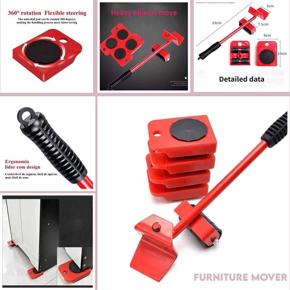 5 - in - 1 Heavy Furniture Mover Tool Set | Lifter & Roller Kit - Flashkart Pakistan