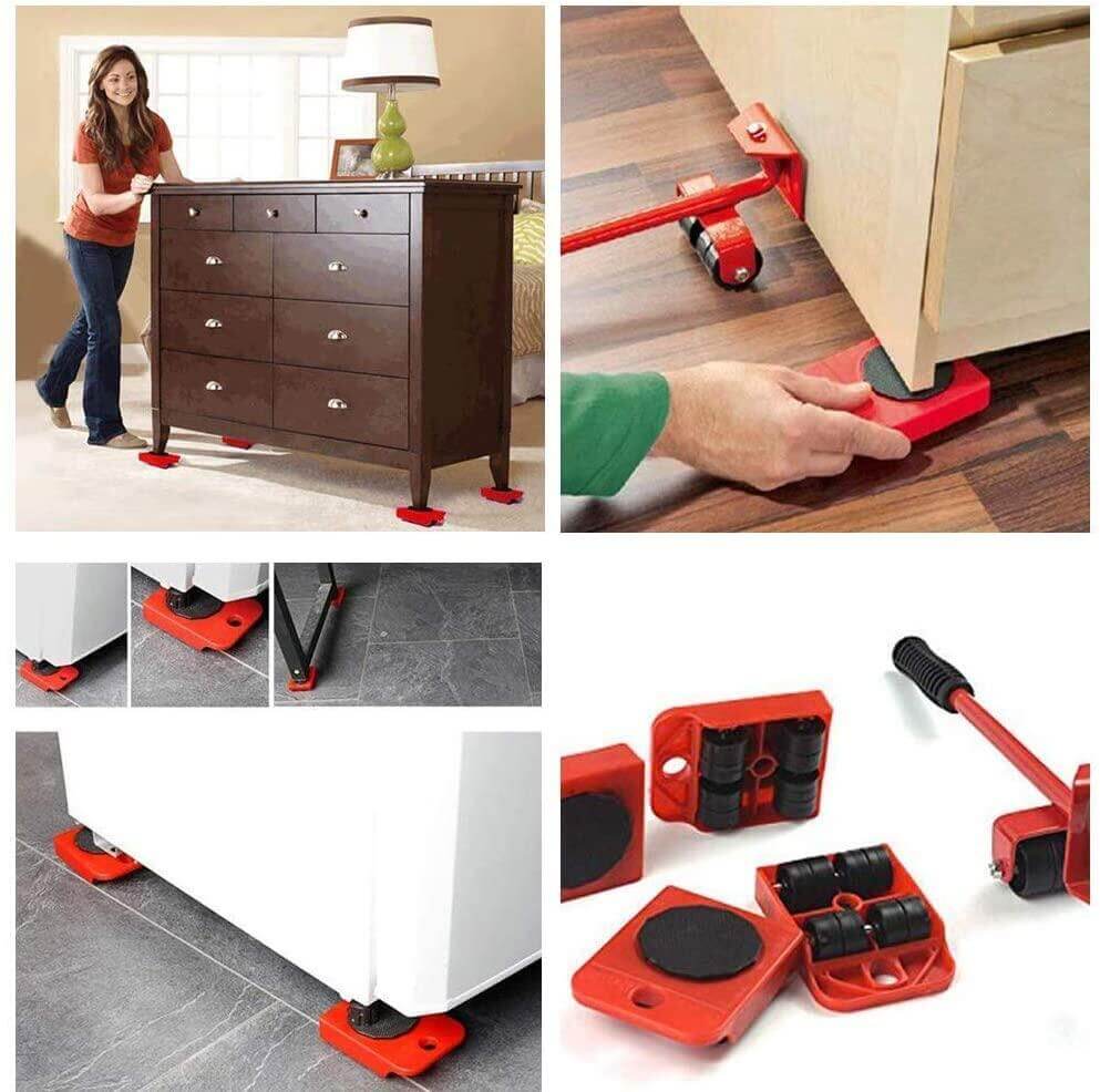 5 - in - 1 Heavy Furniture Mover Tool Set | Lifter & Roller Kit - Flashkart Pakistan