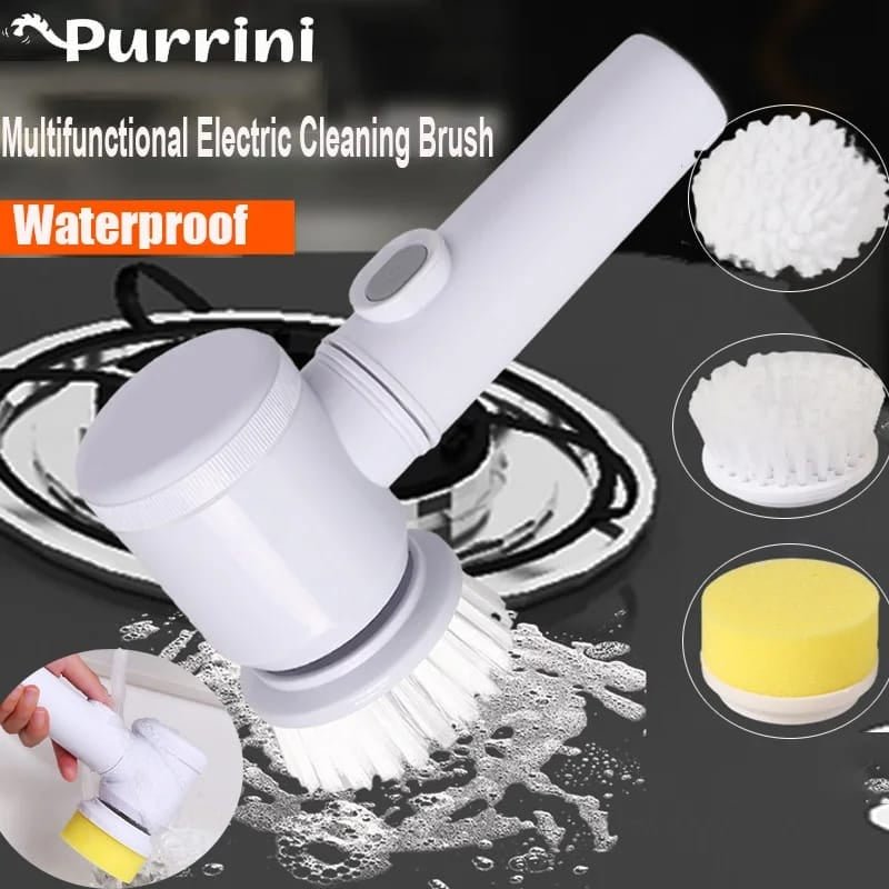 5 in1 Rechargeable Magic Brush | Car Waxing Handheld Scrubber | 360 Degree Rotate with 3 Replaceable Multipurpose Brush | Heads Kitchen Dishwashing Sponge Electric Cleaning BrushLow - Flashkart Pakistan