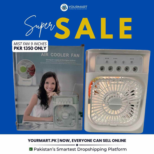 9 Inch Mist Fan | Portable Air Conditioner Fan | Mist Water, And Humidifier Function | Led Night Light Water Mist | Random Color - Flashkart Pakistan