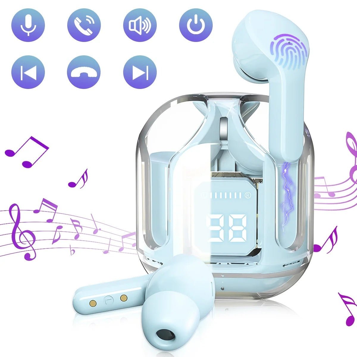 Air31 Earbuds Wireless | Crystal Transparent Bluetooth 5.3 | LED Digital Display Airpods - Flashkart Pakistan