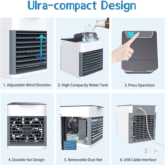 Arctic Air Ultra | 3 - in - 1 Mini USB Portable Air Cooler, Personal Evaporative AC with LED Night Light – Compact Air Conditioner for Home, Office & Travel - Flashkart Pakistan