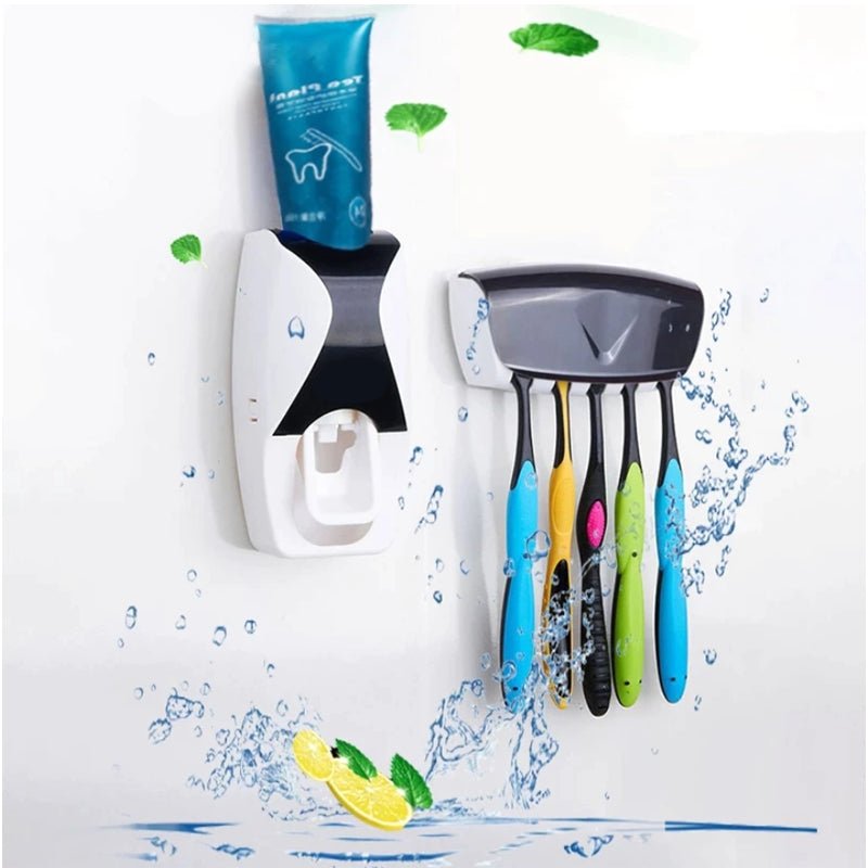 Automatic Toothpaste Dispenser Set with Wall - Mounted Toothbrush Holder | Random Colors - Flashkart Pakistan